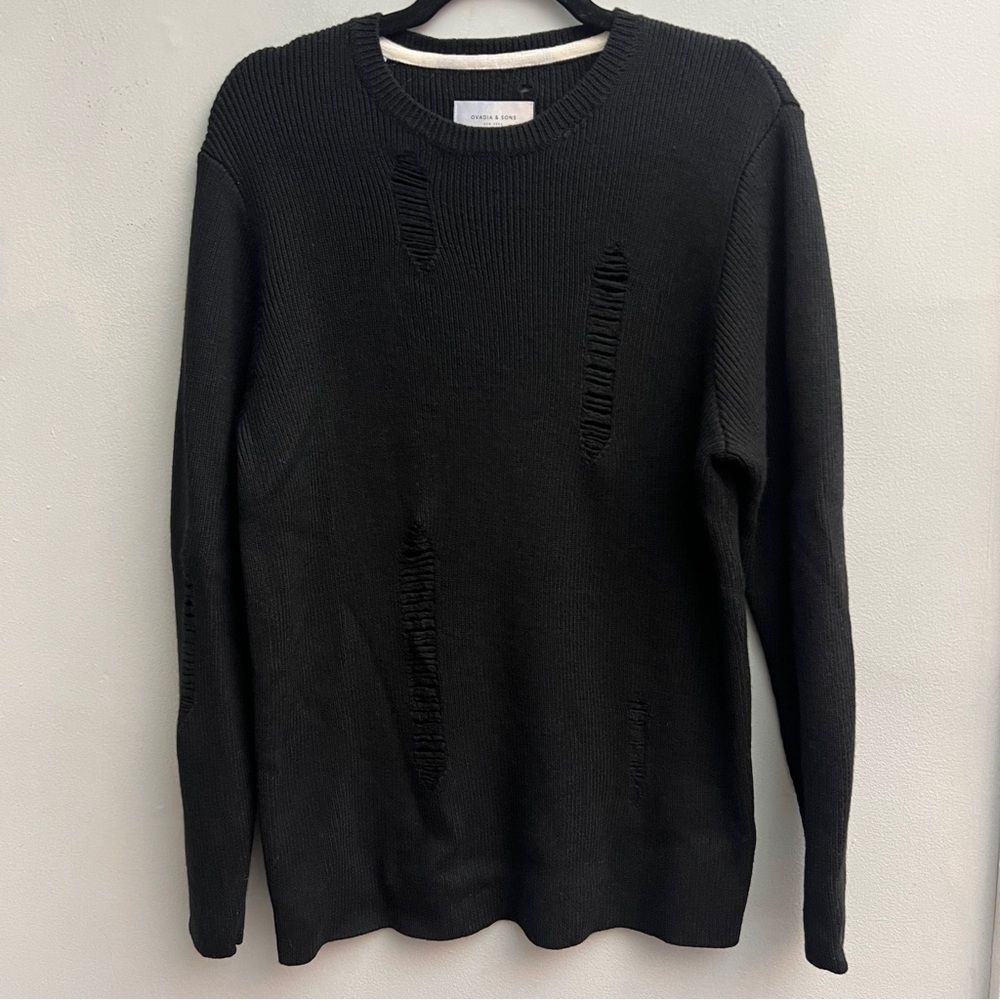 Ovadia and Sons Distressed Merino Wool Sweater, Men’s Size Large